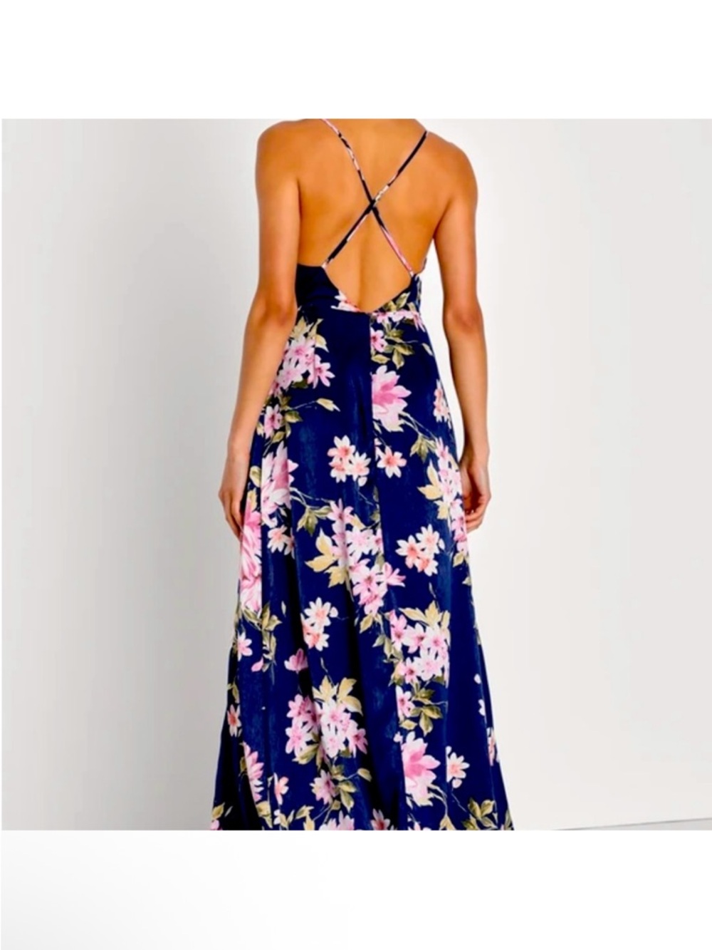 Lulus Love of Romance Navy Floral Print Satin Cowl Neck Maxi Dress - Size XS NWT - Picture 4 of 11